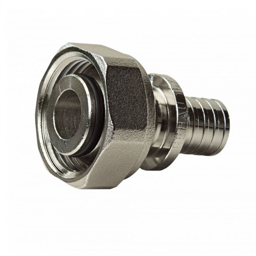 Соединитель латунный Дн 20-3/4" никелированный для PE-X труб под евроконус с накидной гайкой RAUTITAN Rehau в Хабаровске