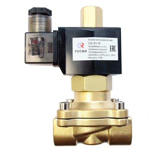 Клапан электромагнитный латунный автоматический с катушкой с внутренней резьбой 0,7 МПа НЗ СК-12 Росма 25х99 мм в Хабаровске