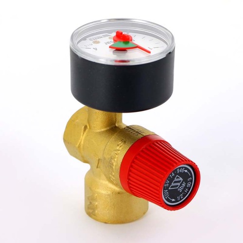 Клапан предохранительный латунный пружинный с манометром с внутренней резьбой SVM30 Watts 15 мм 1/2" в Хабаровске