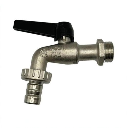 Кран шаровый латунный угловой стандартнопроходной с ручкой-рычагом НР-штуцер Ру 16 Bugatti 689 Bugatti 10 мм 1/2" в Хабаровске