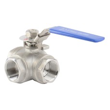 Кран запорный трехходовой нержавеющий ВР (ВН) стандартнопроходной ручка-рычаг Ру 64 AISI 316 NK 15х73 мм 1/2"