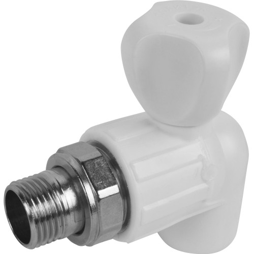 Кран полипропиленовый PP-R запорный угловой стандартнопроходной НР для радиатора Ру 25 RTP (РосТурПласт) 20 мм 1/2" ГОСТ 32415-2013 в Хабаровске