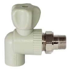 Кран полипропиленовый PP-R запорный угловой стандартнопроходной НР серый для радиатора Ру 25 VALFEX 25 мм 3/4" ГОСТ 32415-2013