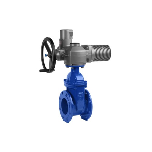 Задвижка чугунная фланцевая с электроприводом AUMA SA16.2 380В и обрезиненным клином KR12 500 мм в Хабаровске